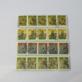 South Africa protea series coil stamps - 1c, 2c,5c,10c 4 strips of 30 stamps cancelled