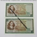 Pair of TW de Jongh 3rd issue R10 notes - consecutive - UNC C331 #978180-978181