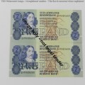 Lot of 5 South Africa GPC de Kock R2 notes with 2 consecutive numbers