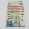 Lot of 10 Zimbabwe bank notes - all different