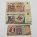 Lot of 8 International bank notes - some well used