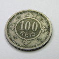 1900 Portugal 100 Reis with 2 cracked die marks reverse