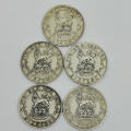 Lot of George 5 British silver sixpences - 1911,1914,1915,1916,1918 - All very fine