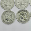 South Africa Lot of 8 George 5 Two Shilling coins - 1924,1926,1928,1929,1930,1932,1935 and 1936