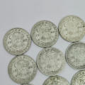 Lot of 9 South Africa 2 Shilling coins George 6 - 1937 to 1945 some VF - Excellent starter lot