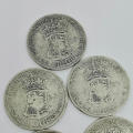 Lot of 5 Union of South Africa Two and a Half Shillings - Half Crown  1923,1924,1925,1927,1928