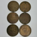Lot of 6 SA Union George 5 half pennies 1928,1929,1931,1932,1934,1936