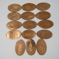 Lot of 15 elongated coins with different designs