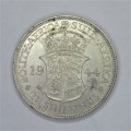 South Africa 1944 half crown AU with mint lustre