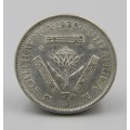 South Africa 1938 tickey 3d AU with mint lustre