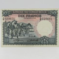 Belgain Congo 10 Francs 11 November 1948 AU with two folds
