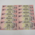 Lot of 10 x 50 Indian rupee banknotes numbers 6 AD000001 to 6AD000010