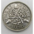 Great Britain 1936 three pence silver