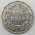 Portugal 1876 silver 100 reis VF+