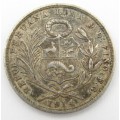 Peru 1/5 Sol silver 1914 with low mintage - XF