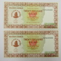 Uncirculated Pair of Zimbabwe bearer cheques $20 000 consecutive numbers