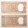Chile 10 Pesos banknote (1 Condor) Maschke & Herrera - 2 variations AU+ and UNC