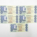 Lot of 5 Gerhard du Kock R2 banknotes with consecutive numbers