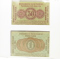 Lot of 2 German Ostbank WW1 antique banknotes 1 Rubel & 50 Kopeken