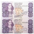 Pair of GPC de Kock R5 replacement notes in sequence