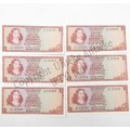 Lot of 6 x TW de Jongh uncirculated R1 banknotes with consecutive numbers