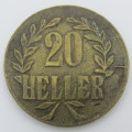 German East Africa 20 Heller 1916 T (Pointed Tips)