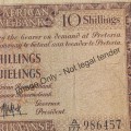 M.H de Kock 18-2-59 Ten shilling banknote A 177