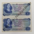 TW de Jongh 2nd issue uncirculated pair of notes with consecutive numbers D15