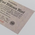 Banknotes Germany 2 Million Mark - 1923 inflation note - uncirculated - Maeander Ribbon watermark