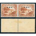 South West Africa - 1927 - 1930 - Lon Picts Ovptd S.W.A. 4d brown horiz pair mint hinged . SACC 85 .