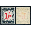 Transvaal Postage Dues - 1907 - 1s scarlet and black mint hinged . SACC 7 .