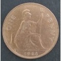 Great Britain - 1964 - Eliz 2 - 1d copper coin condition see scans ungraded .(Q5015)