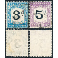 Transvaal Postage Dues - 1907 - 3d & 5d fine used . SACC 4 - 5 .