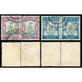 South Africa - 1933 - Voortrekker Mem Fund - 2d + 1d, 3d + 1½d horiz pairs fine used . SACC 53-54 .