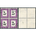 South Africa Postage Dues - 1961 - Dec Currency - 2c black & violet fine used bock of 4 . D 45 .