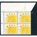 South Africa Postage Dues - 1972 - 2c orange block of 4 mint unhinged . SACC D 64 .