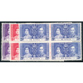 St. Lucia - 125-127 - 1937 - Coronation - set of 3 Blocks of 4 mint unhinged . SG 125-127 .
