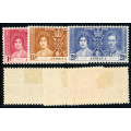 Antigua - 1937 - Coronation - set of 3 mint hinged . SG 95-97 .