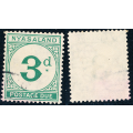 Nyasaland Postage Dues - 1950 - 3d green fine used . SG D3 .