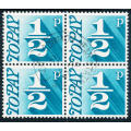Great Britain Postage Dues - 1970 - 75 - ½p turq-blue block of 4 fine used . D77 .