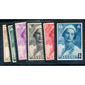 Belgium - 1935 - Death of Queen Astrid - set of 6 mint hinged . SG 713-720 .