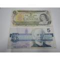 1 AND 5 CANADA DOLLAR NOTES