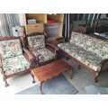 Newly Upholstered 4 Piece Solid Wood Vintage Ball and Claw Lounge Set Circa 1965