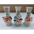 3 x Capodimonte Style Small Bud Vases