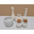 Collection of 6 Small White Porcelain and Ceramic Vases and Holders