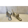 Pair Of Ceramic Gold And Silver Abstract Cats