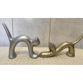 Pair Of Ceramic Gold And Silver Abstract Cats