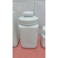 Set Of 3 Vintage White Glass Kitchen Canisters With Lids And Seals Intact