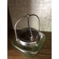 Vntage Green Glass And Silver Plated Jam/ Sugar Pot