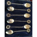 Hallmarked Silver spoons with swastika in original box ( Chester 1908/9)